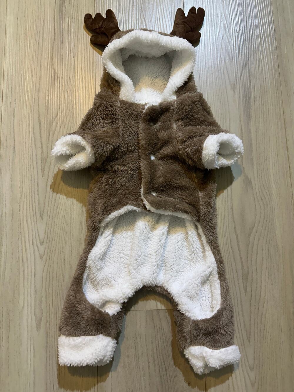 Christmas Reindeer Dog Pajamas Fleece Hooded Costume Jumpsuit Small Brown Sherpa